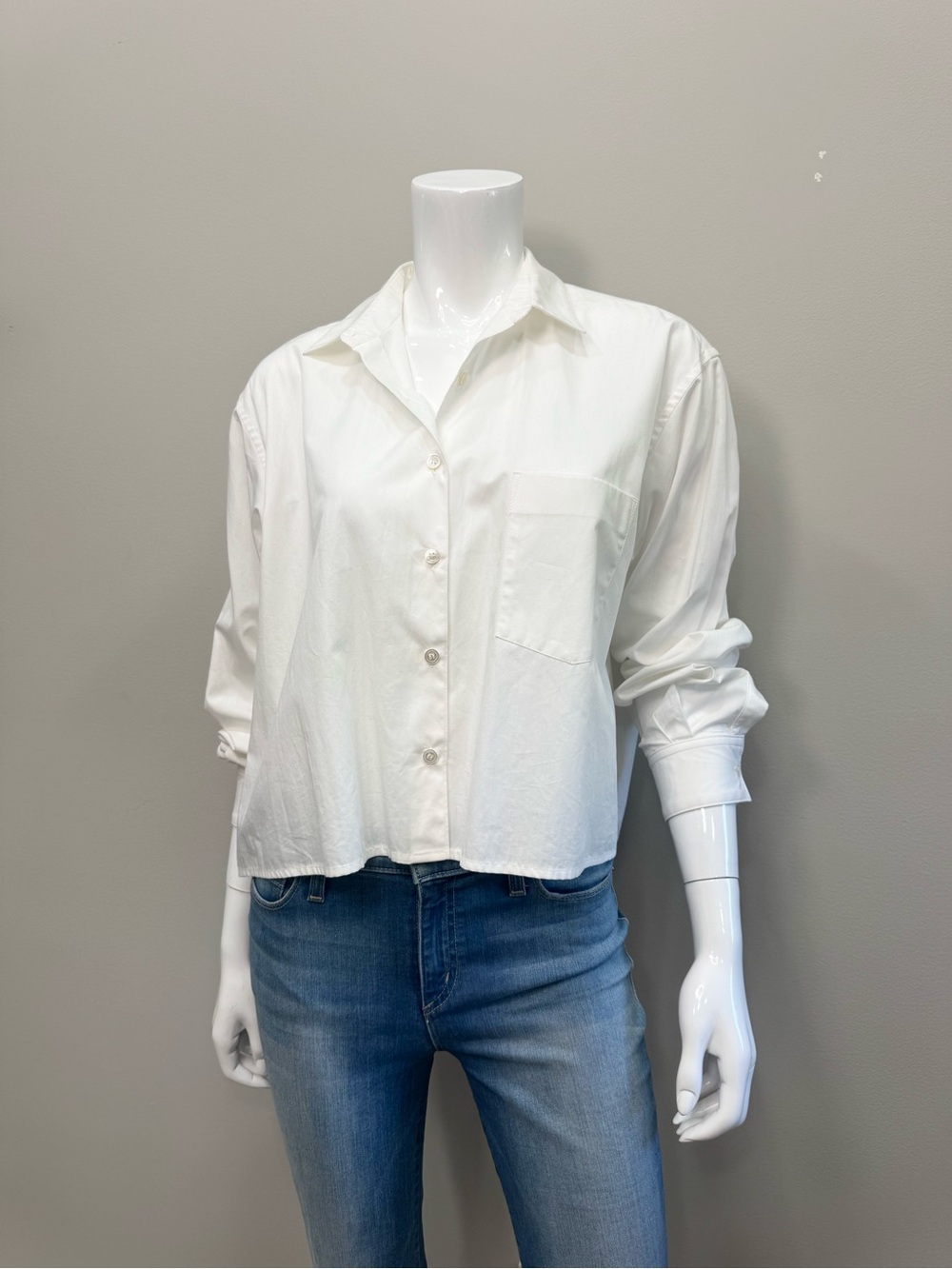 YUNE HO White Cotton Oversized Button Down Shirt Blouse Made USA XS